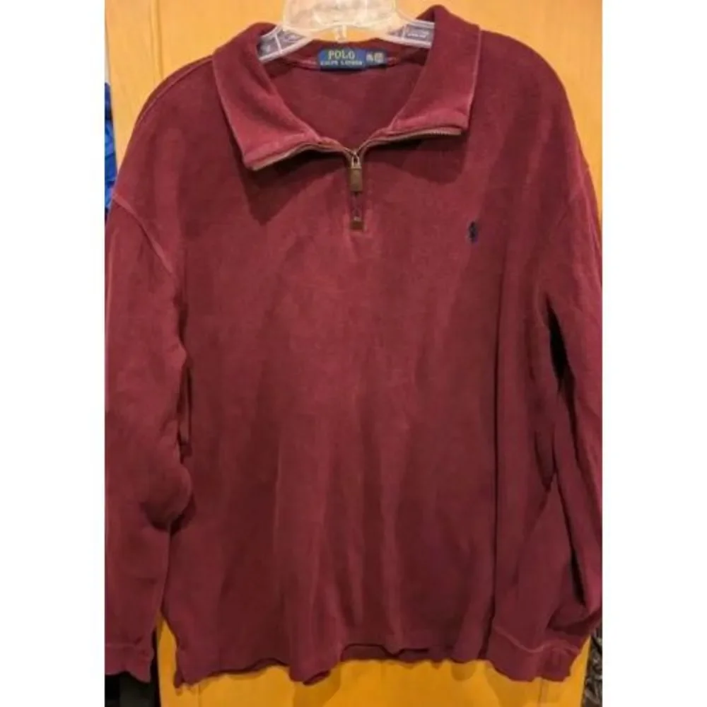 Polo Ralph Lauren Men's Quarte Zip Pullover Sweater Size XXL Cotton Burgundy Fun